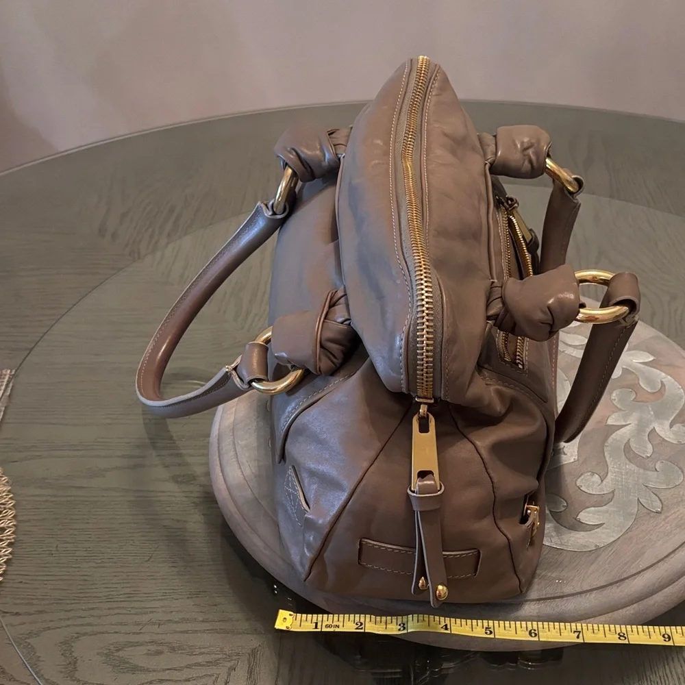Mark Jacobs-Italy-Light Grey Taupe Leather Satchel Handbag with Gold Hardware